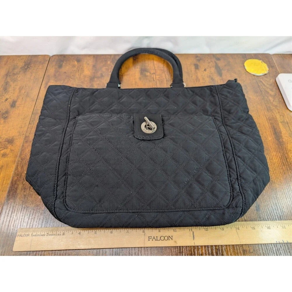 Vera Bradley Classic Toggle Tote Purse Black Quilted Microfiber Shoulder Bag GUC